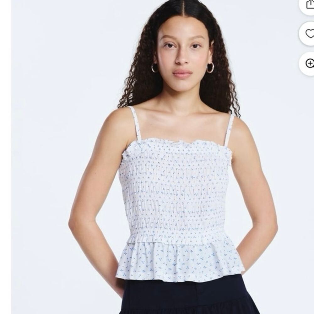 Free Assembly White Floral‎ Smocked Tank Top Size XL